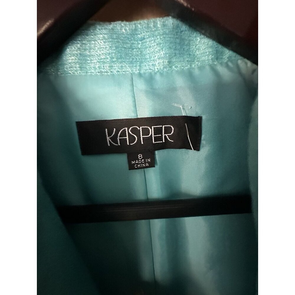 Kasper Teal Turquoise Collarless Dressy Blazer Size 8 Spring Career Jacket - Picture 2 of 8